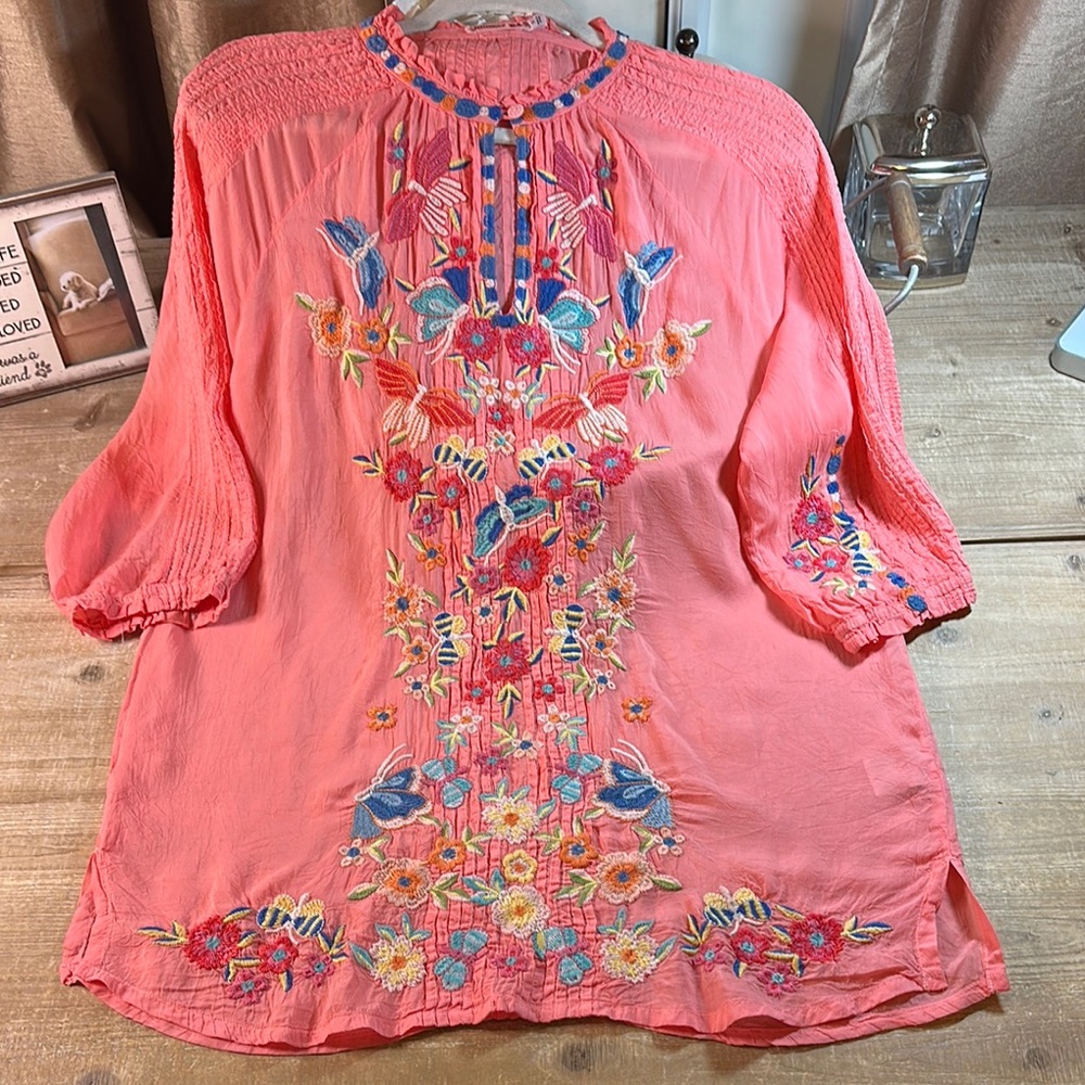 Embroidered Coral Women's Top